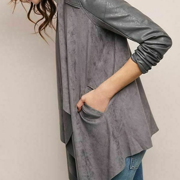 BNWT Blank NYC Anthropologie Grey velvet vegan leather jacket Asymmetrical Zip - Picture 3 of 4